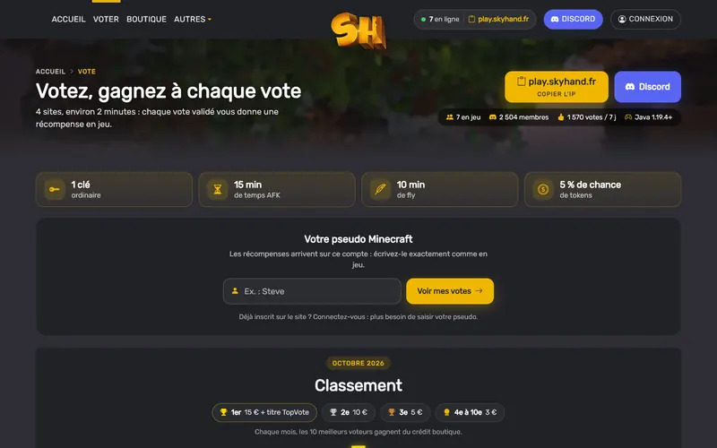 Vote récompensé en jeu
